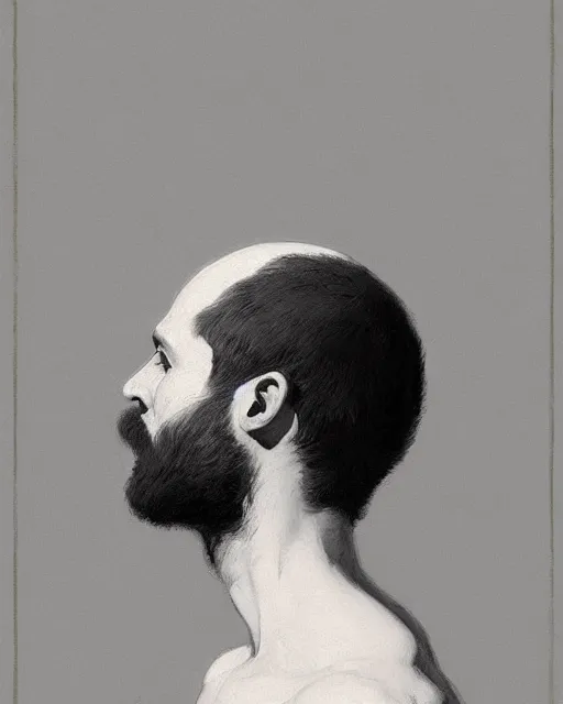 Image similar to a bald nonbinary moustachioed it specialist at work. fantasy art by greg rutkowski, gustave courbet, rosa bonheur, edward hopper. faithfully depicted facial expression, perfect anatomy, sharp focus, global illumination, radiant light, detailed and intricate environment, trending on artstation