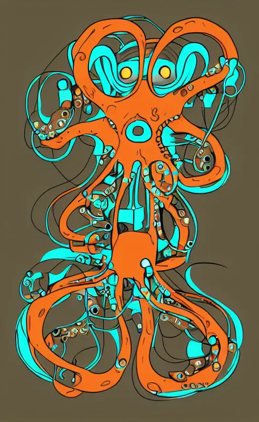 Image similar to cyborg robot electric octopus, digital art, vector art