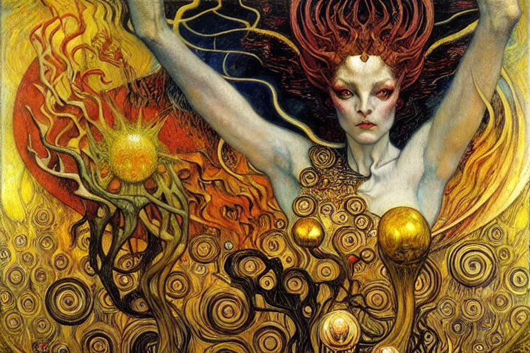 Image similar to Divine Chaos Engine by Karol Bak, Jean Delville, William Blake, Gustav Klimt, and Vincent Van Gogh, symbolist, visionary