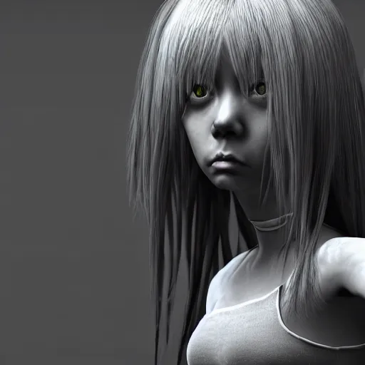 Image similar to photorealistic full shot portrait of angry darkness anime girl, inspired by tim burton, detailed, unreal engine 4 k, volumetric light, fog