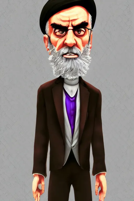 Prompt: angry ali khamenei, with index finger, clearest image, cleanest image, parallel content, hyperrealistic anatomy body content, violet polsangi pop art, gta chinatown wars art style, extreme quality masterpiece, bioshock infinite art style, incrinate, 2 color, white frame, content balance proportion