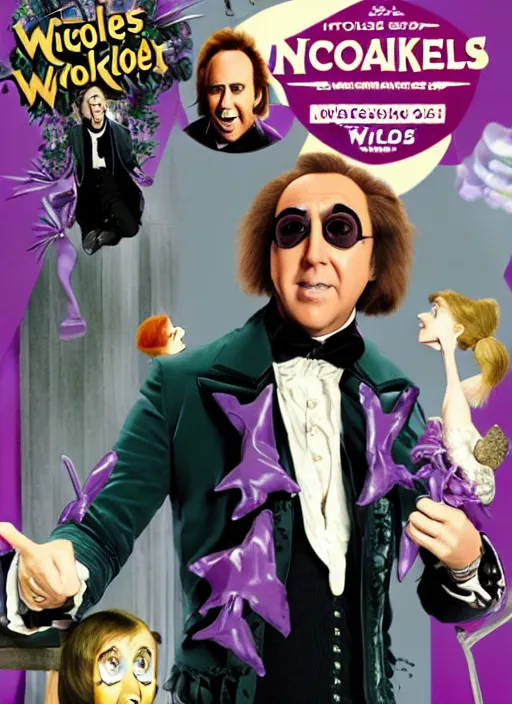 Prompt: Nicolas Cage as Willy Wonka