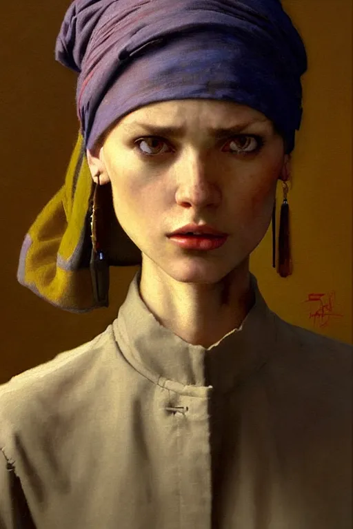 Image similar to full character portrait half - life 2 team fortress 2 video game character art not the girl with the pearl earring character design, painting by gaston bussiere, katsuya terada, nc wyeth, greg rutkowski, craig mullins, vermeer, frank frazetta, mucha, tom of finland, trending on artstation, jeffery catherine jones