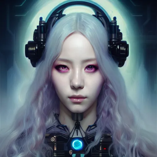 Image similar to portrait painting of cyberpunk vivi from loona as a drone operator, ultra realistic, concept art, intricate details, eerie, highly detailed, photorealistic, octane render, 8 k, unreal engine. art by artgerm and greg rutkowski and magali villeneuve and alphonse mucha