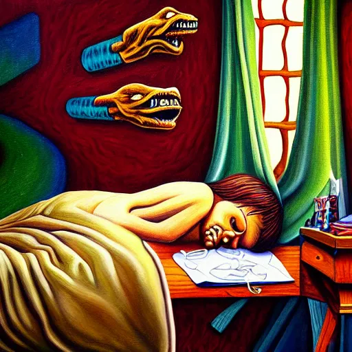 Image similar to highly detailed painting, the sleep of reason brings forth monsters