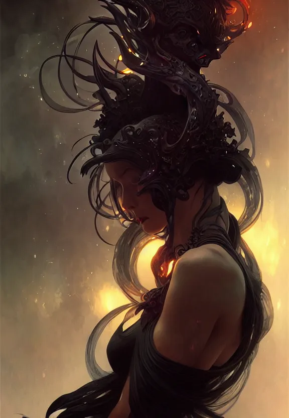 Prompt: a black smoked demon, fantasy magic, dark light night, intricate, elegant, sharp focus, illustration, highly detailed, digital painting, concept art, matte, art by wlop and artgerm and greg rutkowski and alphonse mucha, masterpiece