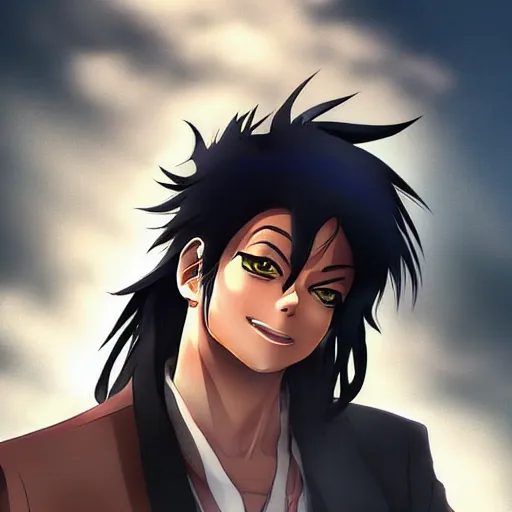 Image similar to michael jackson as an anime protagonist, beautiful anime style, portrait, close - up, cinematic rim lighting, dramatic pose, beautiful sunset, professional, highly detailed, clear, sharp, smug expression, trending on artstation