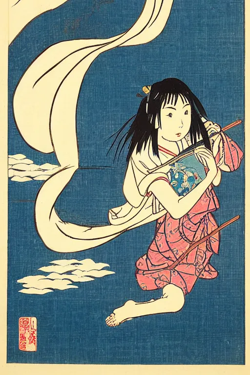 Image similar to Japanese woodblock print of real girl dora the explorer, hokusai