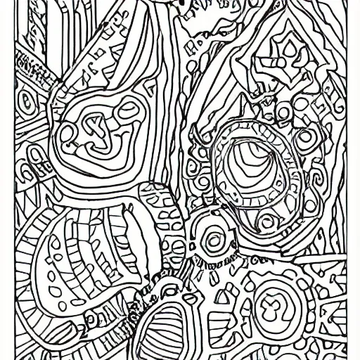 Prompt: A children's coloring book page, half completed.