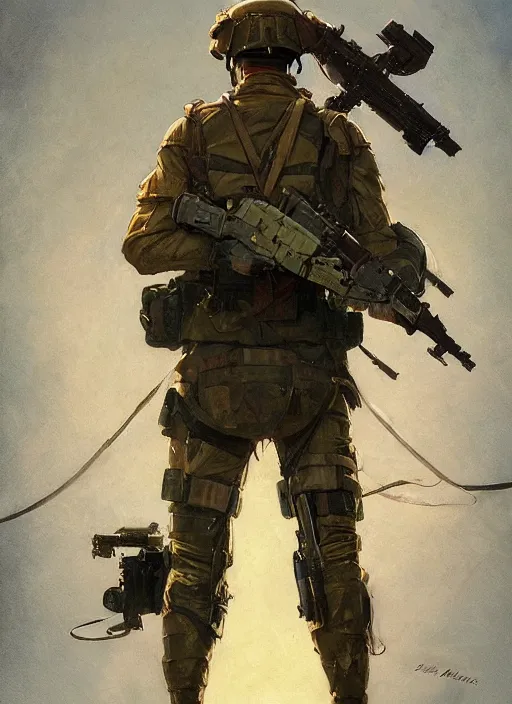 Prompt: us soldier in full battle gear, hd artstation, makoto shinkai, dean cornwell, lois van baarle, norman rockwell, ilya kuvshinov, j c leyendecker, victo ngai, mc clelland barclay, ossdraws, feng zhu, andreas rocha, john harris, cinematic