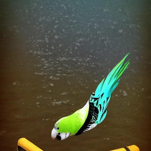 Prompt: a budgie swimming in the river, stylized, award winning, artstation, very very very very very very very beautiful