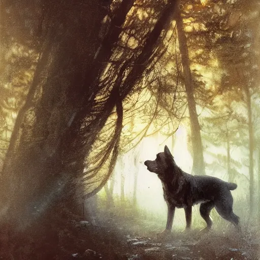 Prompt: feral dog, by mikko lagerstedt, by gaston bussiere, by jean deville, cinematic lighting