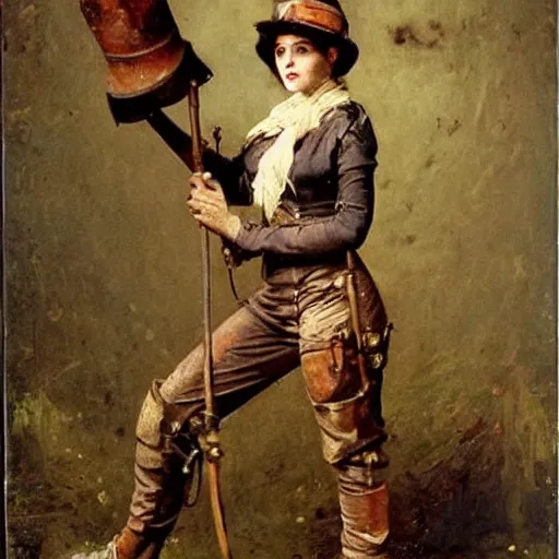 Image similar to female steampunk miner by alfred stevens