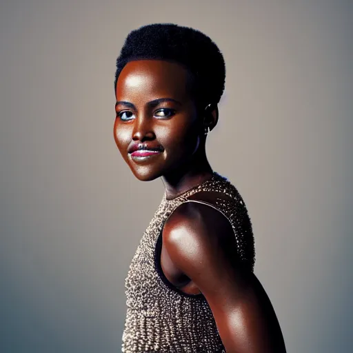 Prompt: Fully-clothed full-body close-up portrait of Lupita Nyong'o, XF IQ4, 50mm, F1.4, studio lighting, professional, 8K