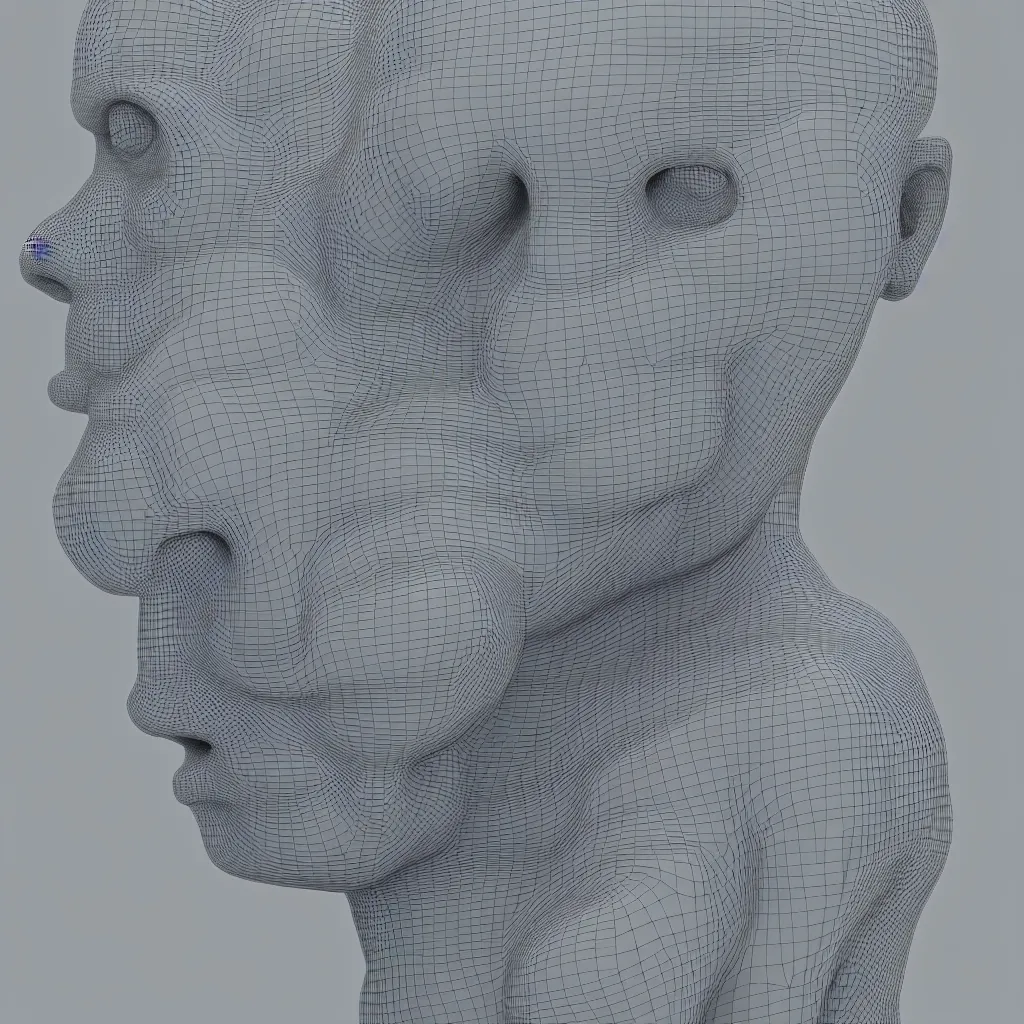 Prompt: 3 d render of a wireframe of a human head, sculpture, chrometype, liquid metal, neotribal, raytraced, volumetric lightning, 8 k, by zhelong xu, tooth wu, wlop, ouchh and and innate studio