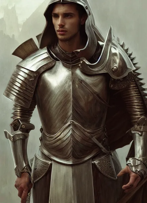 Image similar to handsome male knight in armor, emotional screaming!! murky sandy dusty atmosphere, wind blowing, portrait, fairytale, physical mental perfection, symmetrical! intricate, romanticism, highly detailed, biblical divine holy perfection!! digital painting, artstation, concept art, smooth, sharp focus, by artgerm and greg rutkowski and alphonse mucha