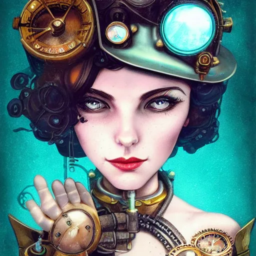 Image similar to lofi underwater bioshock steampunk portrait, Pixar style, by Tristan Eaton Stanley Artgerm and Tom Bagshaw.