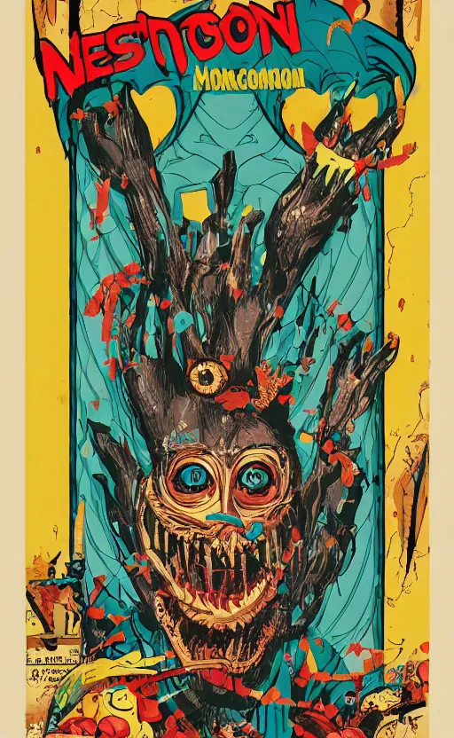 Prompt: 8 k cursed with necronomicon horrorcore cel animation poster depicting easter bunny, intricate faces, metropolis, 1 9 5 0 s movie poster, post - processing, vector art