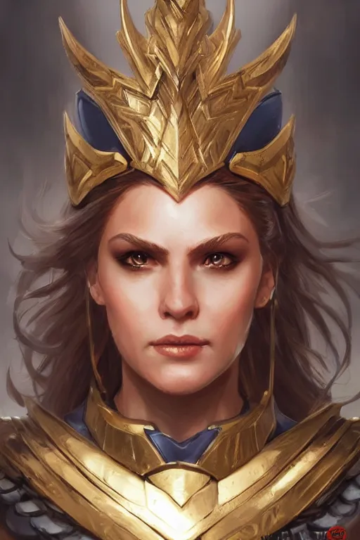 Image similar to amazon valkyrie athena, d & d, fantasy, portrait, highly detailed, headshot, digital painting, trending on artstation, concept art, sharp focus, illustration, art by artgerm and greg rutkowski and magali villeneuve