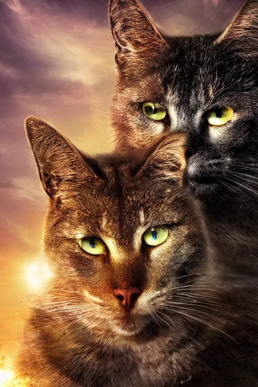 Image similar to a movie poster for warrior cats, depth of field, sun flare, hyper realistic, very detailed, backlighting, cgi, by wayne mclouglin