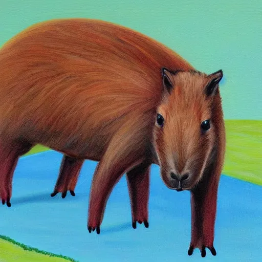 Image similar to robot capybara, painting, detailed