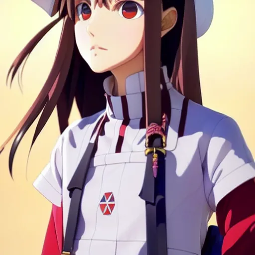 Image similar to a beautiful! boyish! natalie portman model, wearing japanese catholic school girl outfit with mayan pattern and native style, aztec street fashion, guilty gear art direction, perfect anime face, gapmoe yandere grimdark, trending on pixiv fanbox, painted by greg rutkowski makoto shinkai takashi takeuchi studio ghibli, akihiko yoshida