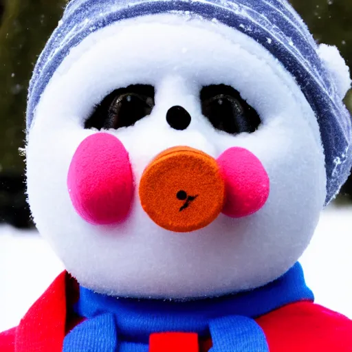 Prompt: photograph of snowman with the face of a school aged boy hd 8k