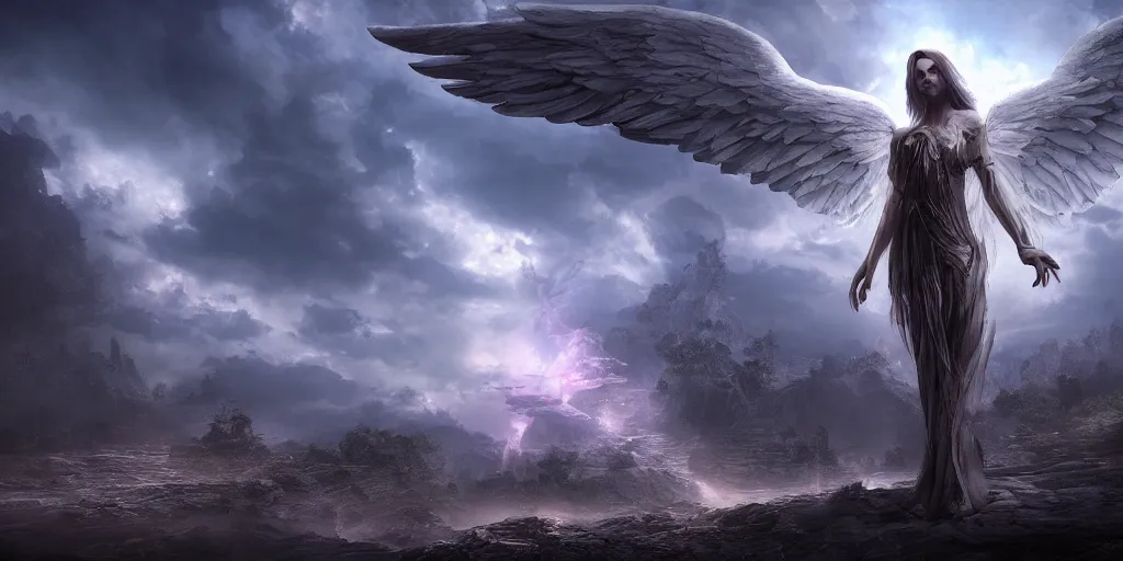 Prompt: angelic realm, fantasy apocalypse, digital art, unreal engine 5, 4 k