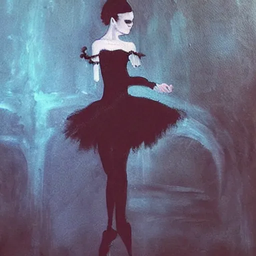 Prompt: “A beautiful painting of a gothic ballerina dancing on a dark stage”