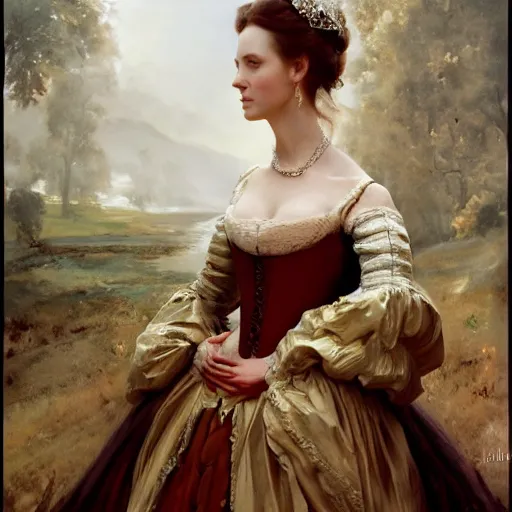 Image similar to 1 7 th century duchess, wow 4 k detail fantasy, cgsociety, matte painting, wow, realistic materials, photo realistic, postprocessing, 8 k hd detailed oil painting, by john singer sargent and craig mullins