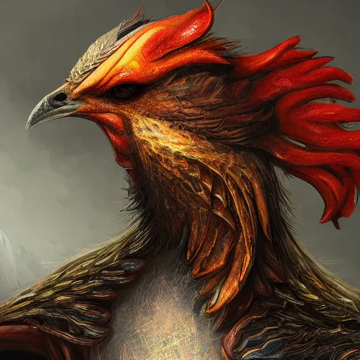 Image similar to fantasy chicken human, high detail, fantasy art, concept art, 4 k, ultra detail, computer art