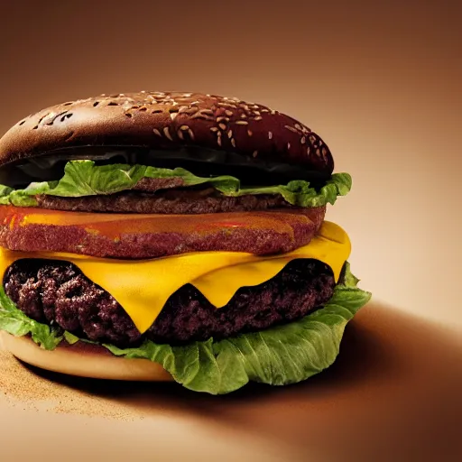 Prompt: product ad for the new mcdonalds mcdirt burger, macro lens, studio lighting, product photography