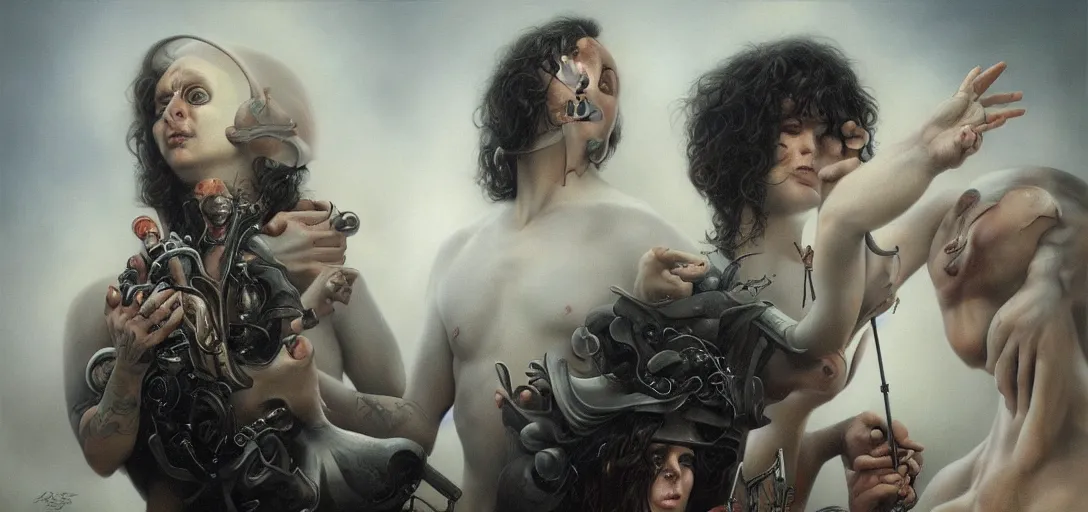 Image similar to Bring Me The Horizon band by Tom Bagshaw and Manuel Sanjulian and Boris Vallejo, Hyperrealism