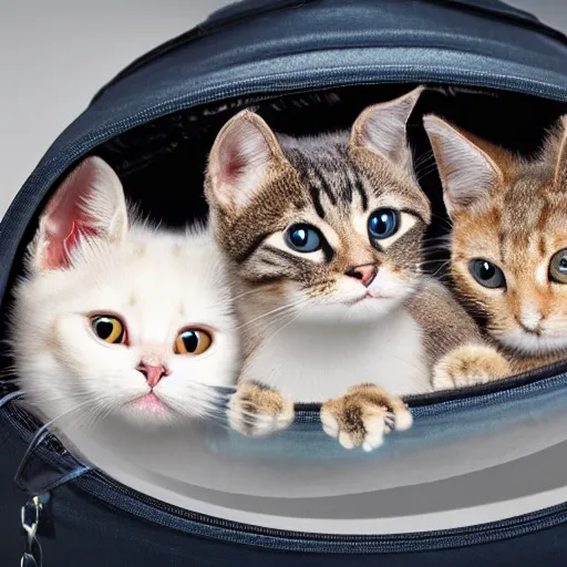 Image similar to a highly detailed photo of multiple furry cats inside a transparent bag, white background, studio lighting, 4 k, 8 k