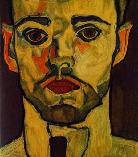 Image similar to portrait of justin timberlake by egon schiele, intense desire, high quality, high detail