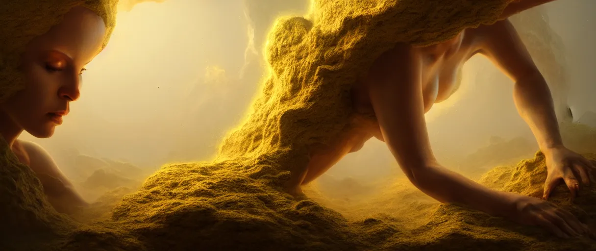 Prompt: hyperrealist highly detailed neo-baroque goddess crushing earth into dust concept art pascal blanche key sage dramatic yellow lighting 8k wide angle shallow depth of field