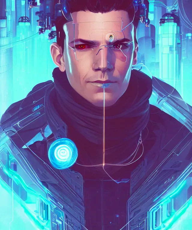 Image similar to a portrait of a male cyberpunk netrunner wearing a hadron collider, fantasy, elegant, digital painting, artstation, concept art, matte, sharp focus, illustration, art by josan gonzalez