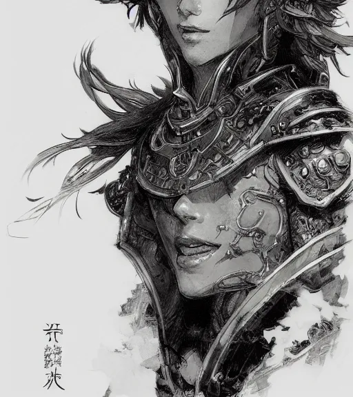 Image similar to portrait of anime woman in armor, pen and ink, intricate line drawings, by craig mullins, ruan jia, kentaro miura, greg rutkowski, loundraw