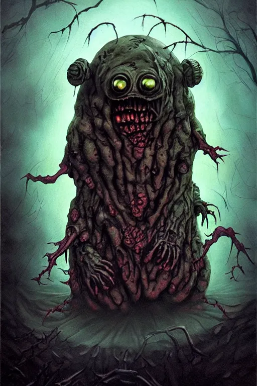 Prompt: creepy dark demonic zombie tardigrade, ominous, photorealistic, highly detailed, horror, gerard brom and studio ghibli