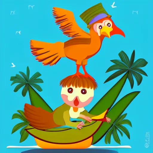 Image similar to cute digital illustration of a dodo bird surfing. super cute. tropical. colorful.