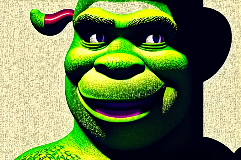 Prompt: ( ( dither ) ), editorial pixel art portrait of an angled 2 d shrek, modern art deco, ( ( mads berg ) ), rich detailed pixels, detailed, dynamic composition, detailed pixel artwork, full og shrek, wide angle, matte print, art nouveau, unreal engine