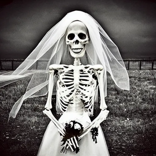 Prompt: “The skeletal beauty of the death bride is a timeless reminder of love, death and the fragility of life.”