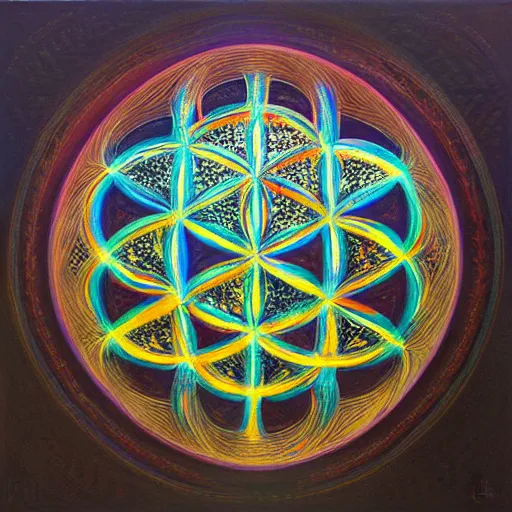 Prompt: Psychedelic visions of the flower of life by Stanley Artgerm Lau, Ruan Jia and Fenghua Zhong