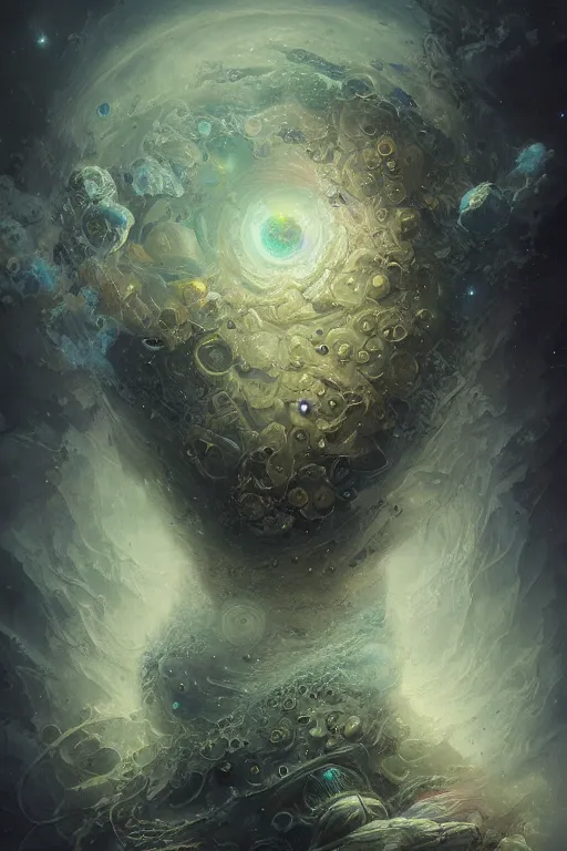 Image similar to close up shot of an astronaut portrait fading into the aether, water elemental, james gurney, peter mohrbacher, mike mignola, black paper, mandelbulb fractal, trending on artstation, exquisite detail perfect, hyper detailed, intricate ink illustration, black background