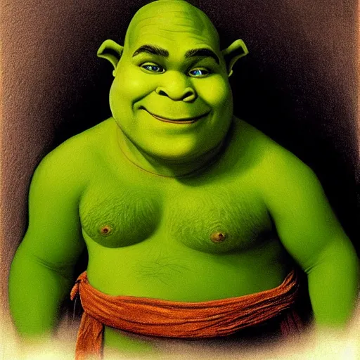 Image similar to shrek, extremely sensual, hyperrealistic, portrait drawn by jean - leon gerome