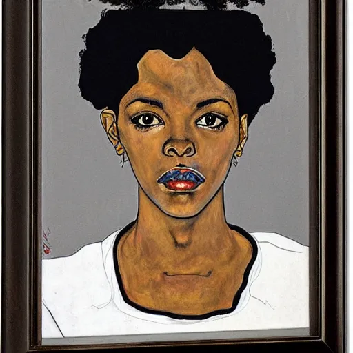 Prompt: portrait of lauryn hill by egon schiele