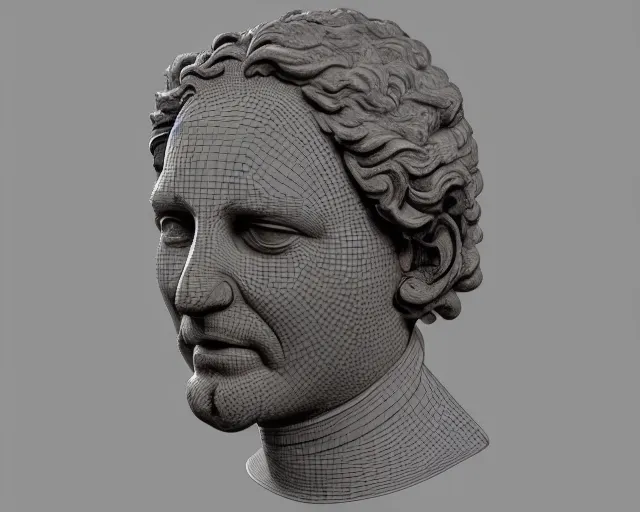 Image similar to 3 d render of a renaissance sculpture head, with neon art, hyper detailed