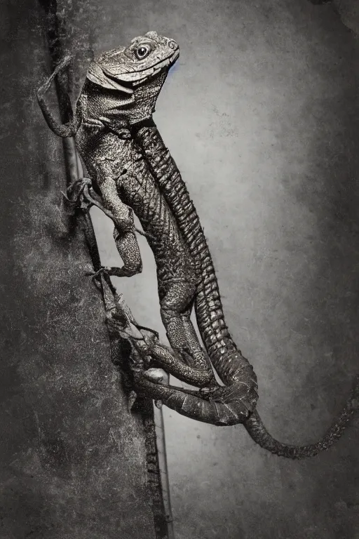 Prompt: a digital collodion photograph of a Basilisk