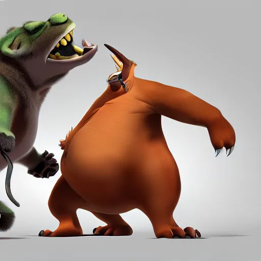 Image similar to a fight between Timon and Pumba, digital art, epic