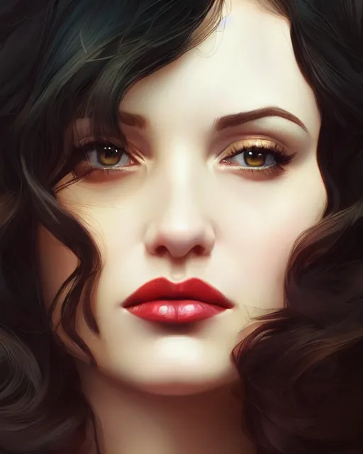 Image similar to a beautiful gina gershon christina hendricks kat dennings andrea ivanova, full lips, by wlop and ilya kuvshinov and artgerm,, gorgeous, stunning, alluring, artstation, deviantart, digital art